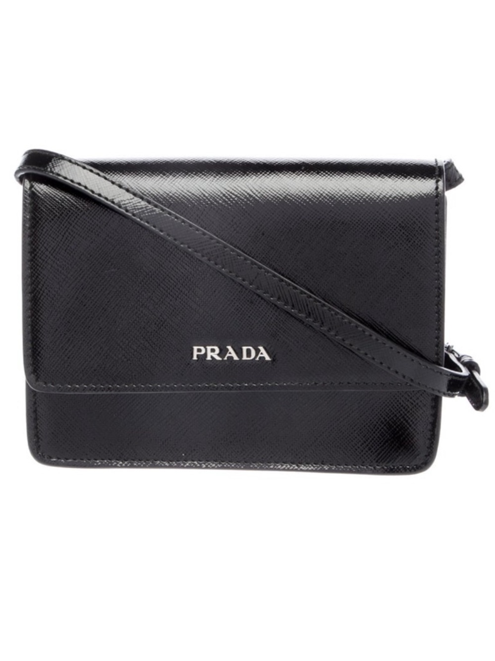 PRADA  Black Saffiano & Red Interior Leather Metal Crossbody Shoulder Bag Clutch - Picture 15 of 15